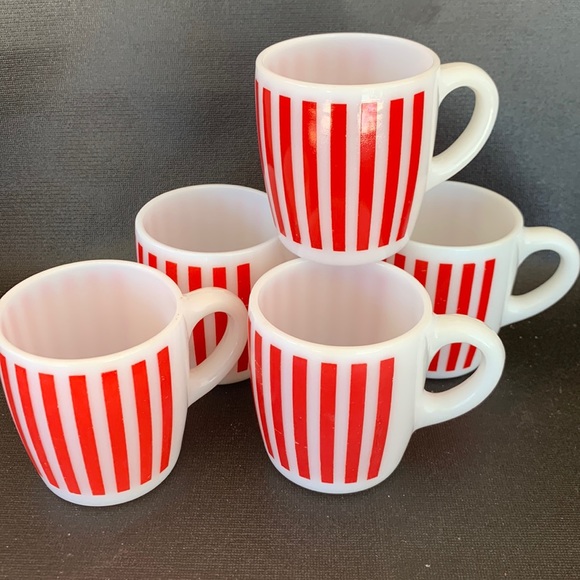 5 Hazel atlas, red and white striped coffee mugs - Picture 1 of 5
